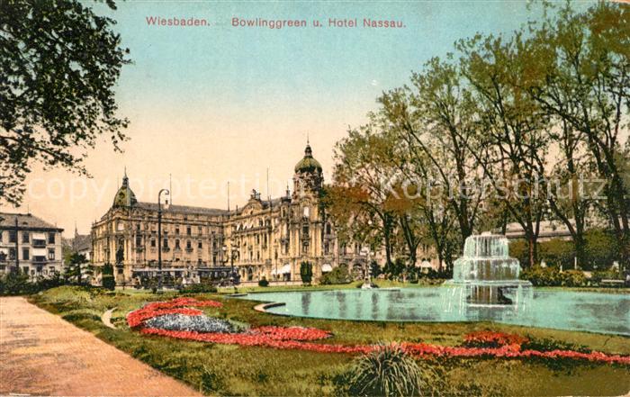 Ak Ansichtskarte Wiesbaden Bowlinggreen Und Hotel Nassau Kat