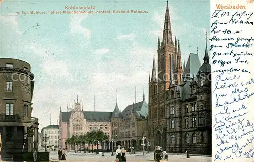 AK / Ansichtskarte Wiesbaden Schlossplatz mit Maedchenschule Kirche Rathaus Kat. Wiesbaden