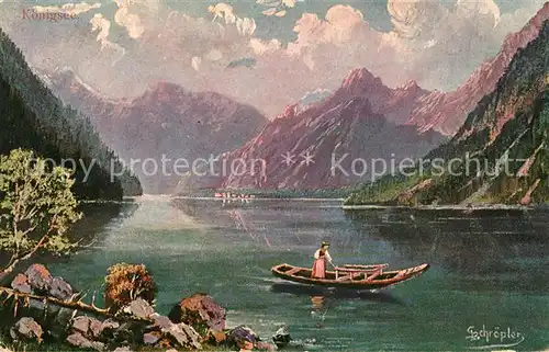 AK / Ansichtskarte Koenigsee Berchtesgaden Kuenstlerkarte Bootsfahrt Schroepler