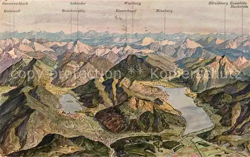 AK / Ansichtskarte Schliersee Panoramabild mit Tegernsee und Gebirge Kat. Schliersee