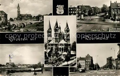 AK / Ansichtskarte Roermond Steenbrug met Kathedraal Zwartbroek Plein Haven Stationsplein Singel Kat. Roermond