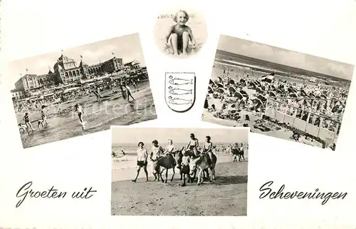 AK / Ansichtskarte Scheveningen Strandpartien Terrasse Eselreiten Kat. Scheveningen