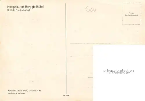 AK / Ansichtskarte Berggiesshuebel Schloss Friedrichsthal Kupfertiefdruck Kat. Bad Gottleuba Berggiesshuebel