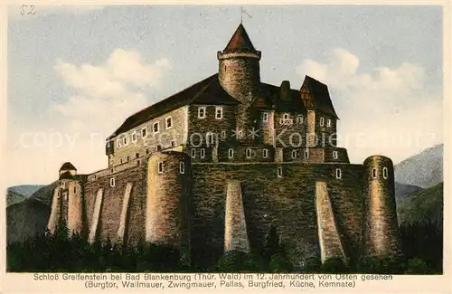AK / Ansichtskarte Bad Blankenburg Schloss Greifenstein im 12. Jhdt. von Osten gesehen Kat. Bad Blankenburg