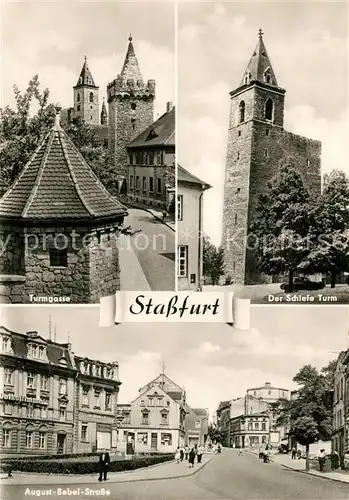 AK / Ansichtskarte Stassfurt Turmgasse Schiefe Turm August Bebel Strasse Kat. Stassfurt