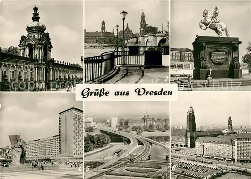 AK / Ansichtskarte Dresden Kronentor Zwinger Terrassenufer Goldener Reiter Rathaus Kreuzkirche Kat. Dresden Elbe