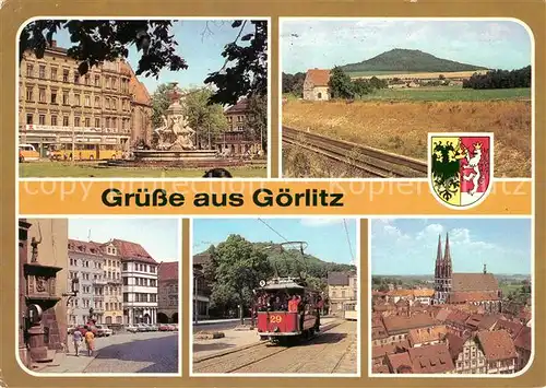 AK / Ansichtskarte Goerlitz Sachsen Zierbrunnen Platz der Befreiung Landeskrone Altstadt Vogtshof Kat. Goerlitz