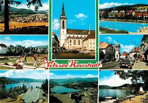 AK / Ansichtskarte Titisee Neustadt Panorama Kirche Schwimmbad Minigolf Strassenpartie Titisee Kat. Titisee Neustadt