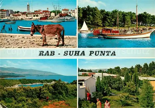 AK / Ansichtskarte Rab Croatia Suha Punta Hafenpartie Esel Fahrgastschiff Panorama