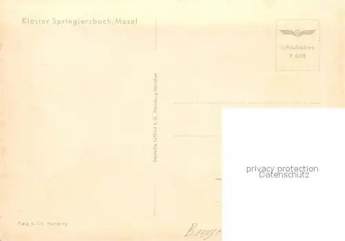 AK / Ansichtskarte Springiersbach Fliegeraufnahme Kloster Kat. Bengel