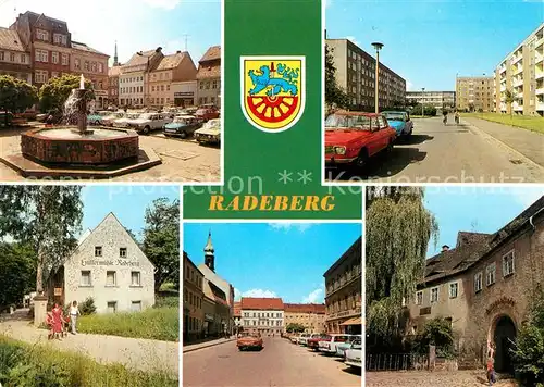 AK / Ansichtskarte Radeberg Sachsen Brunnen Markt Konsumgaststaette Huettermuehle Schloss  Kat. Radeberg