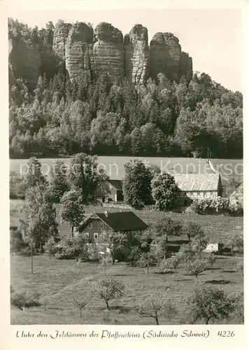 AK / Ansichtskarte Pfaffenstein Koenigstein Saechsische Schweiz Unter den Felstuermen Kat. Koenigstein Saechsische Schweiz