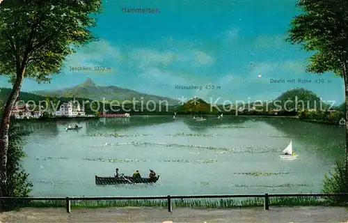 AK / Ansichtskarte Hammersee Boehmen Uferweg am See Blick zum Jeschken