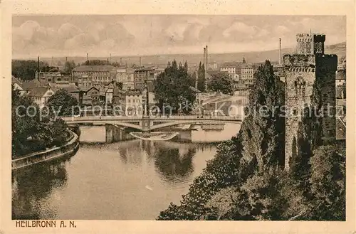 AK / Ansichtskarte Heilbronn Neckar Stadtbild mit Turm Blick ueber den Fluss Bruecke Kat. Heilbronn