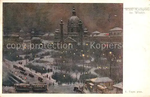 AK / Ansichtskarte Wien Karlsplatz im Winter Kuenstlerkarte Kat. Wien
