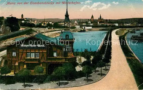 AK / Ansichtskarte Mainz Rhein Blick von der Eisenbahnbruecke mit Winterhafen