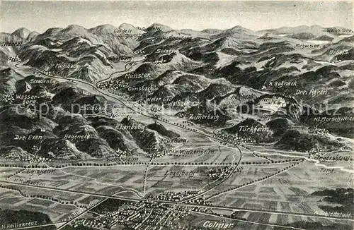 AK / Ansichtskarte Colmar Haut Rhin Elsass Schlachtfeld in den Vogesen Muenstertal aus der Vogelperspektive Feldpost Kat. Colmar