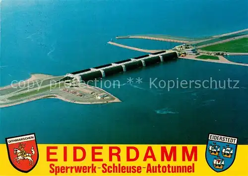 AK / Ansichtskarte Eiderstedt Fliegeraufnahme Eiderdamm Sperrwerk Schleuse Autotunnel Kat. Toenning
