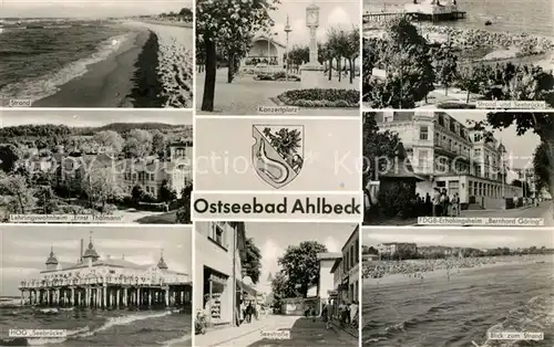 AK / Ansichtskarte Ahlbeck Ostseebad Strand Konzertplatz Seebruecke Wohnheim Ernst Thaelmann FDGB Erholungsheim Bernhard Goering HOG Seebruecke Seestrasse  Kat. Heringsdorf Insel Usedom