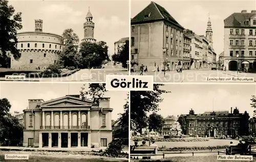 AK / Ansichtskarte Goerlitz Sachsen Kaisertrutz Leninplatz mit Rathausturm Stadttheater Platz der Befreiung Kat. Goerlitz