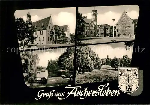 AK / Ansichtskarte Aschersleben Rathaus Gondelteich Westdorfer Warte Post Volkshaus Kat. Aschersleben
