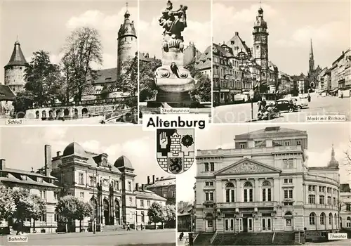AK / Ansichtskarte Altenburg Thueringen Schloss Skatbrunnen Markt mit Rathaus Bahnhof Theater Kat. Altenburg