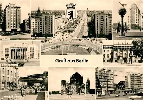 AK / Ansichtskarte Berlin Hochhaus Stalinallee Haus Berlin Dt Sporthalle Humboldtuniversitaet Bahnhof Friedrichstrasse Dom Alexanderplatz Kat. Berlin