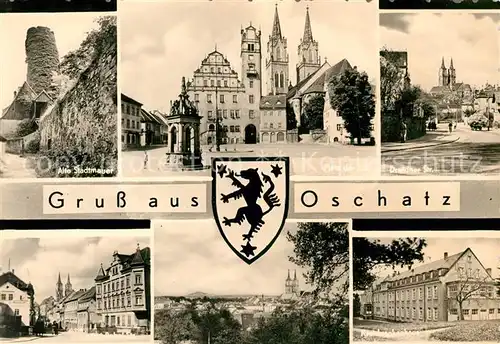 AK / Ansichtskarte Oschatz Alte Stadtmauer Platz der DSF Dresdner Str Kreiskrankenhaus Kat. Oschatz