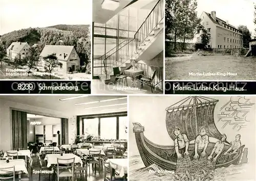 AK / Ansichtskarte Schmiedeberg  Dippoldiswalde Friedenskapelle Treppenhaus Marthin Luther King Haus Speisesaal Der Fischzug