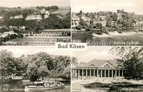 AK / Ansichtskarte Bad Koesen Rudelsburg Saalewehr Loreleiweg Kurmittelhaus Kat. Bad Koesen