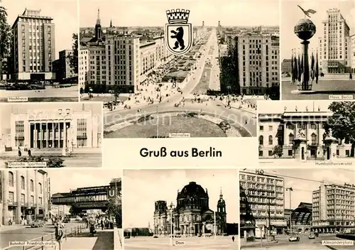 AK / Ansichtskarte Berlin Hochhaus Stalinallee Haus Berlin Dt Sporthalle Humbolduniversitaet Bahnhof Friedrichstrasse Dom Alexanderplatz Kat. Berlin