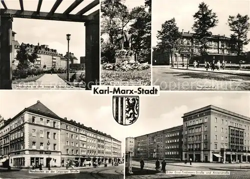 AK / Ansichtskarte Karl Marx Stadt Innere Klosterstrasse Marx Engels Denkmal Hauptbahnhof Leipziger Strasse Ecke Thaelmann und Annenstrasse Kat. Chemnitz