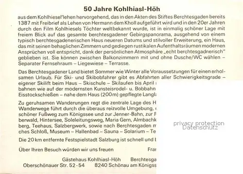 AK / Ansichtskarte Schoenau Berchtesgaden Kohlhiasl Hoeh Gasthaus Kat. Berchtesgaden