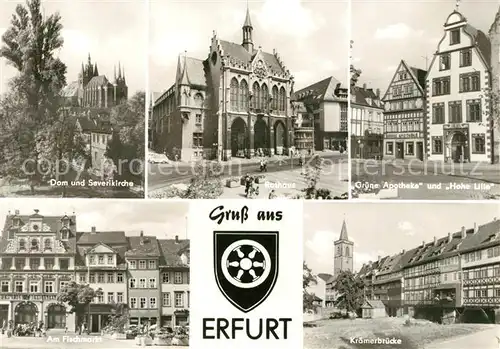 AK / Ansichtskarte Erfurt Dom und Severikirche Rathaus Gruene Apotheke und Hohe Lilie Fischmarkt Kraemerbruecke Kat. Erfurt