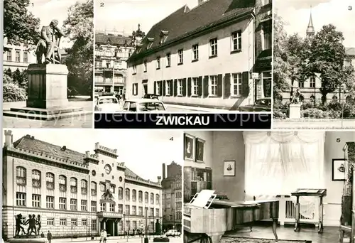 AK / Ansichtskarte Zwickau Sachsen Robert Schumann Denkmal und Haus Schwanenteich Rathaus Gedenkzimmer Kat. Zwickau