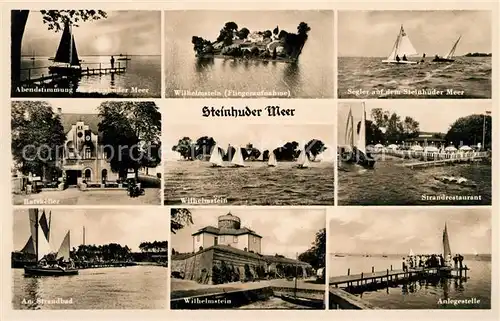 AK / Ansichtskarte Steinhude Abendstimmung Steinhuder Meer Insel Wilhelmstein Segeln Ratskeller Restaurant Strandbad Anlegestelle Kat. Wunstorf