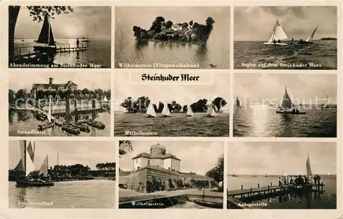 AK / Ansichtskarte Steinhuder Meer Abendstimung Strandhotel Strandbad Insel Wilhelmstein Festung Segeln Anlegestelle Kat. Wunstorf
