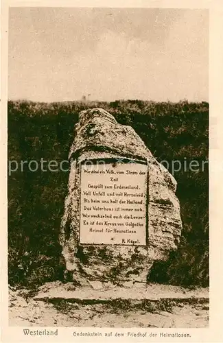 AK / Ansichtskarte Westerland Sylt Gedenkstein auf dem Friedhof der Heimatlosen Kat. Westerland