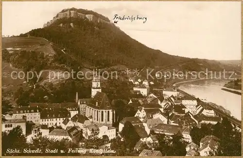 AK / Ansichtskarte Koenigstein Saechsische Schweiz Stadtpanorama mit Festung Koenigstein Elbtal Kat. Koenigstein Saechsische Schweiz