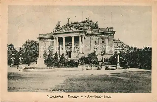 AK / Ansichtskarte Wiesbaden Theater mit Schillderdenkmal Kat. Wiesbaden