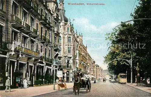 AK / Ansichtskarte Wiesbaden Wilhelmstrasse Pferdekutsche Strassenbahn Kat. Wiesbaden