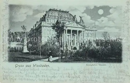 AK / Ansichtskarte Wiesbaden Koenigliches Theater bei Mondschein Kat. Wiesbaden