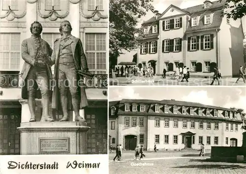 AK / Ansichtskarte Weimar Thueringen Goethe und Schiller Denkmal Schillerhaus Goethehaus Kat. Weimar