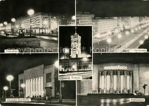 AK / Ansichtskarte Berlin Stalinallee Deutsche Sporthalle Volksbuehne Rathaus Kat. Berlin