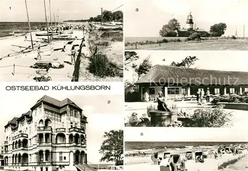 AK / Ansichtskarte Kuehlungsborn Ostseebad Bootsanlegestelle Leuchtturm FDGB Erholungsheim Schloss am Meer Kat. Kuehlungsborn