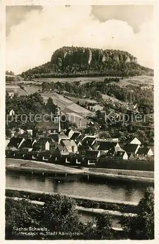 AK / Ansichtskarte Koenigstein Saechsische Schweiz Blick ueber die Elbe zum Pfaffenstein Elbsandsteingebirge Kat. Koenigstein Saechsische Schweiz