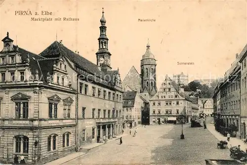 AK / Ansichtskarte Pirna Marktplatz mit Rathaus Marienkirche Sonnenstein Kat. Pirna