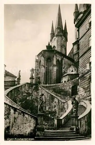 AK / Ansichtskarte Eger Tschechien Kirchenstiege Kirchturm