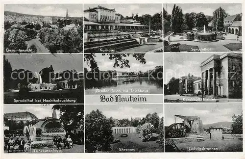 AK / Ansichtskarte Bad Nauheim Gesamtansicht Kurhaus Sprudelhof Teich Kerckhoff Institut Ludwigsbrunnen Ehrenmal Trinkkuranlagen Kat. Bad Nauheim