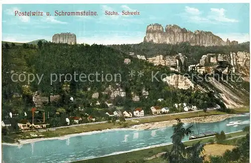 AK / Ansichtskarte Postelwitz Blick ueber die Elbe mit Schrammsteine Elbsandsteingebirge Kat. Bad Schandau